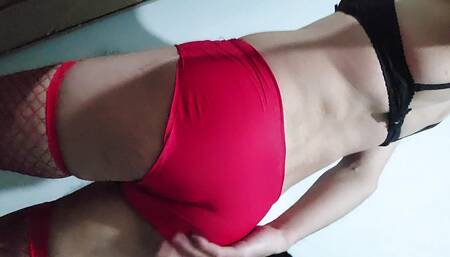 Sissy femboy in mom's pantie