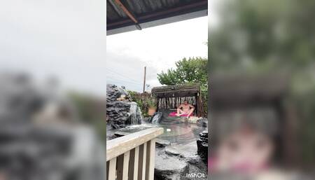 Day outdoors naked fun by the pool