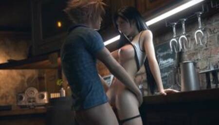 final fantasy: horny tifa lockhart unashamedly fucks cloud's rock hard cock in kitchen on christmas!