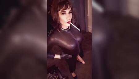 A quick stroke while I Dangle an extra long Cork cigarette