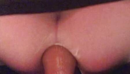 Trans girl rides huge buttplug cowgirl