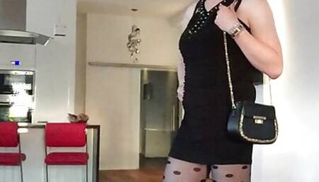 Nicki-Crossdress shows off her new Melrose-Dress, sexy Tights and Boots