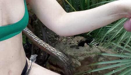 Outdoor sounding until he cums on my tits