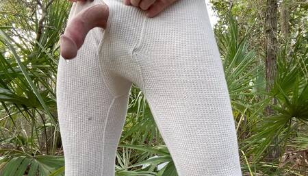 Long underwear jerk and cum in the woods