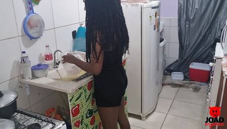 Husband Wakes up Wanting to Fuck His Wife in the Kitchen Getting Her Right and in the End Filled Her Pussy with Milk