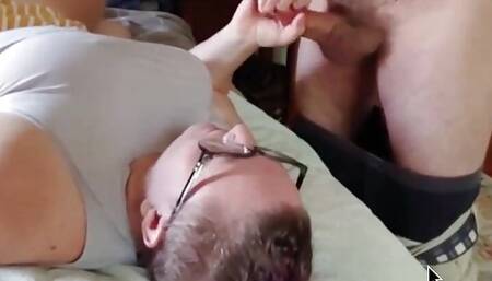 Cumslut Works Out a Big Load From His Cock on the Corner of the Bed