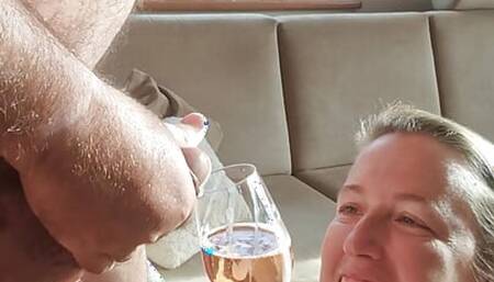 Drinking champagne with semen