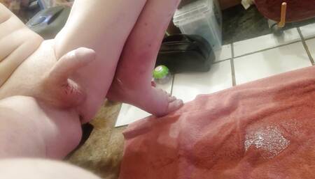 Squatting and Pissing on Floor With Hard Dick While My Mate Watches (From 2 Angles)