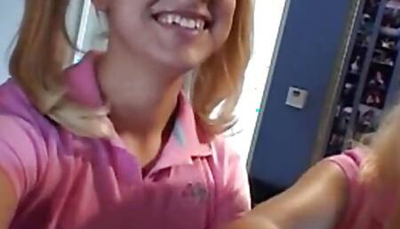 Sexy blonde twin teens go down on pussy