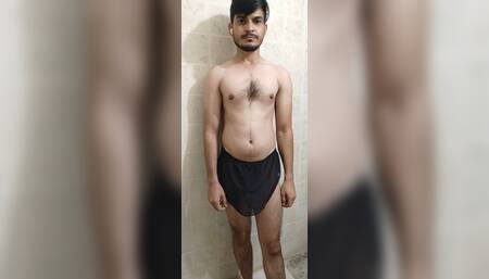 Real desi horny boy playing with his big pink dick at home privately.