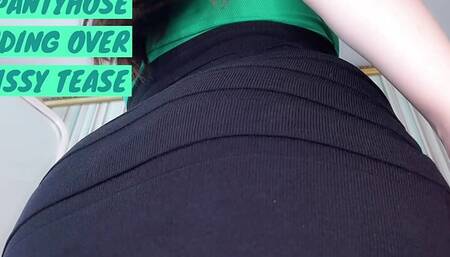 Glossy pantyhose under skirt teaser