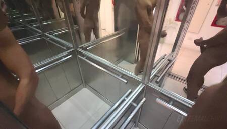 Fully Naked Wank in the Elevator