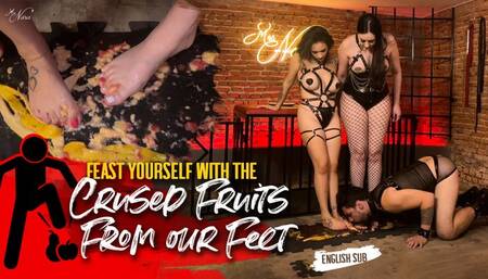 Nara and Lana Noccioli feed their slave with feet crushed fruits (720 EN-sub)