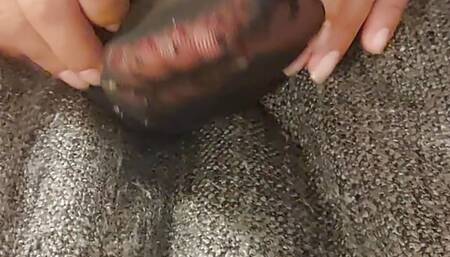 Foot fetish putting on stockings