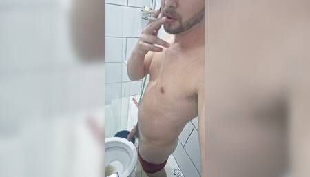 Smoking and peeing in the toilet