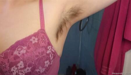 Showing Off Long Armpit Hair in My New Pink Bra HD