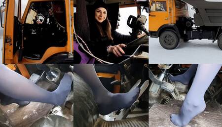 Harsh RUSSIAN Hot beauty on high heels tames big and powerful truck USSR- pedal pumping