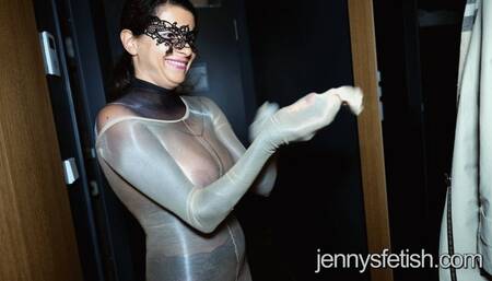 Rebecca's First Experience With Double Layer 1 Den Super Glossy Nylon Encasement Body Suits (MP4 FULL HD)