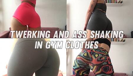 Twerking and ass shaking in gym clothes