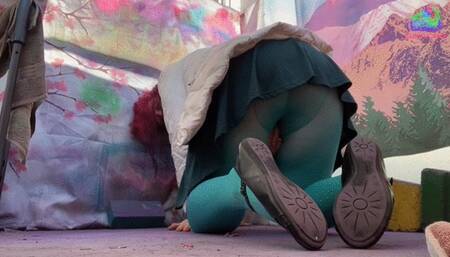 Pissing in Green Pantyhose Out on my Balcony