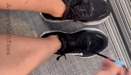 Dirty Gym Shoe and No-Show Sock Removal with Blue Pedicure
