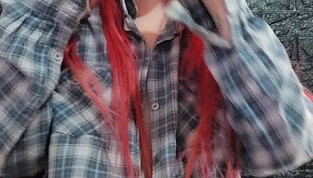 Leti blows smoke in your face - wearing just a shirt