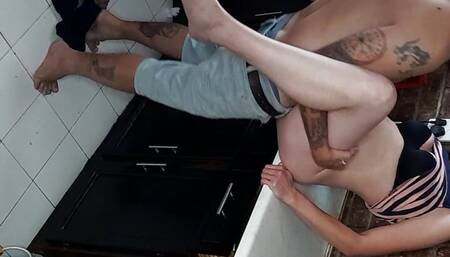 Hard fucking neighbour in the kitchen.