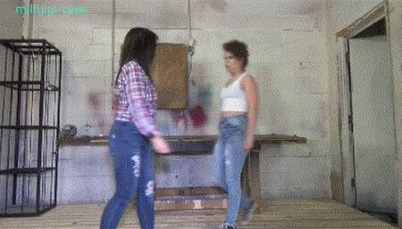 Nose to nose, face to face, belly to belly, boob to boob battle (MP4 HD)