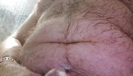 A nice soapy shower for my very hairy body and cock