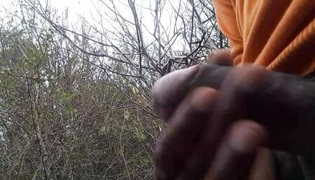 Mastrubation and cuming in forest, outdoor,