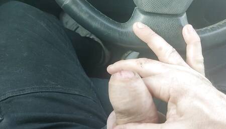 Old dad jerking in driving car