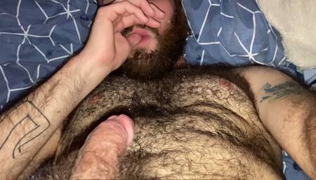 Hairy Guy Busts in his Beard and Mouth