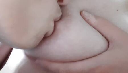 She licks, sucks, kisses, bites my nipples until orgasm - Lesbian-illusion