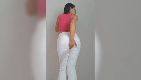 White jeans and panty wetting