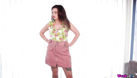 Thick busty brunette strips for you to jerk off