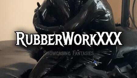 Full Latex Rubber couple wearing gas masks, having sex