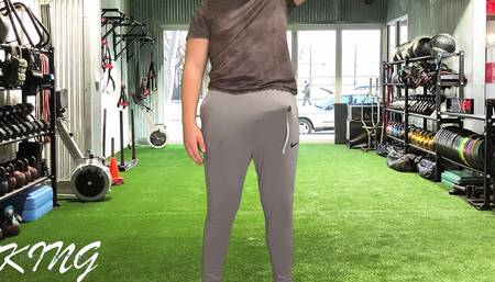 Public dick flash and cum in pants in the gym