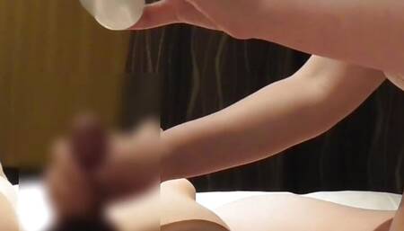 camshot POV: A cute girl in underwear gives a hand job and ejaculates a lot