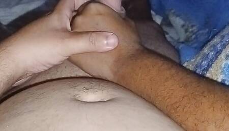 Playing with dick handjob