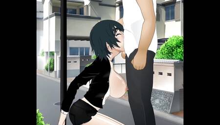 Himeno Tied up on a Street Pole for Submissive Sloppy Throatfucking