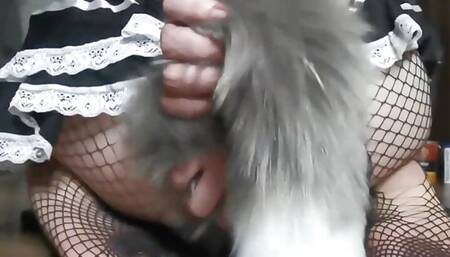 Hot Tied up Maid with Fox Tail Plug Rides Dildo - Joyliii