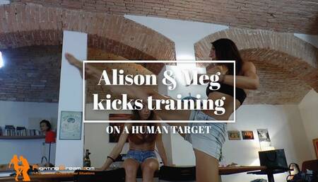 Alison and Meg kicks training on human target