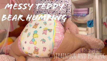 Ginger mess and humps her teddy bear - 4k Mp4