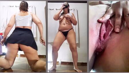 Taking off her clothes, skirt and black panties