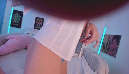 rubbing clit by panty cameltoe wet