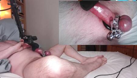 Gagged cock cum from vibrator, cleanup