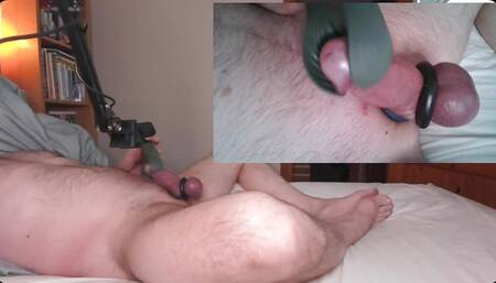 Strapped cock vibrator induced cum