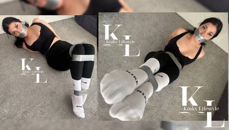 Duct Taped Simona in Black Leggings, Tanktop & White Nike Crew Socks