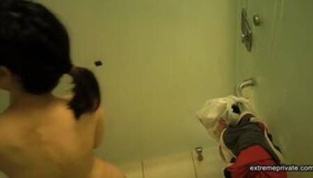 Big erect nipples of asian stepmom (shower cam)