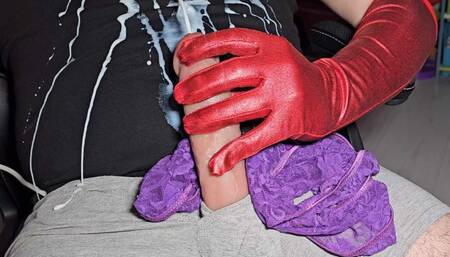 I jerk off on the woman's panties. I smell her pussy and I cum huge